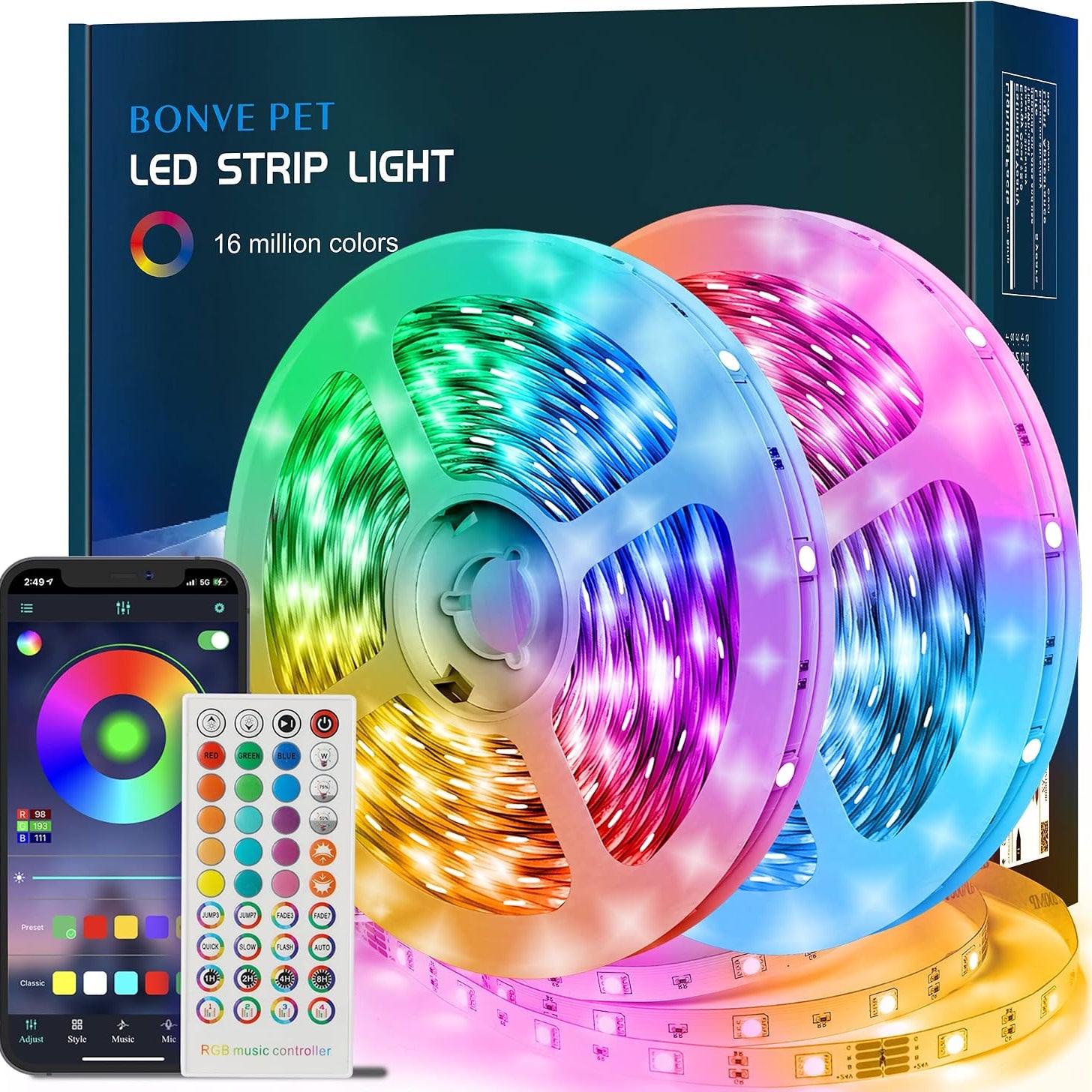 Bonve Pet HL-5050A 10m RGB LED Strip Lights Bluetooth Remote Control